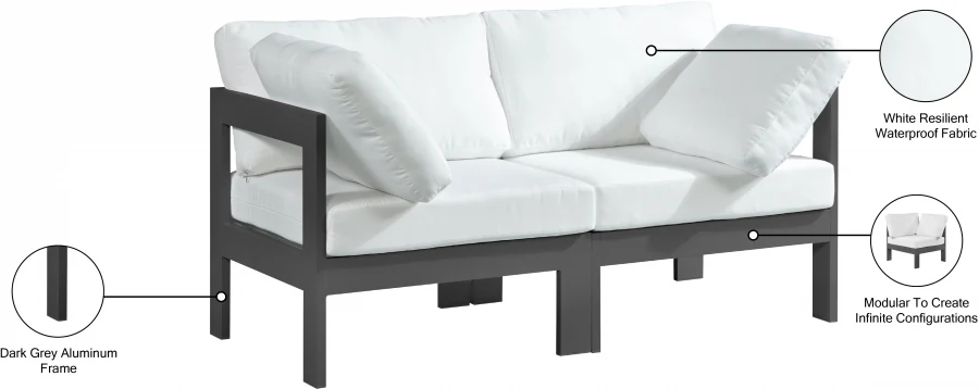 Nizuc Water Resistant Fabric Upholstered Outdoor Patio 2pc. Modular Loveseat - Image 17
