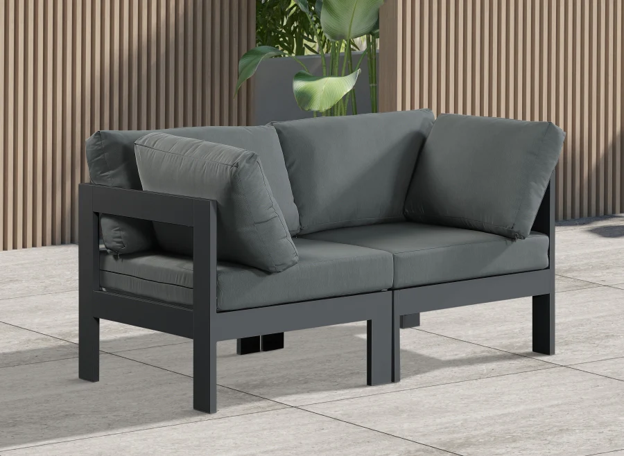 Nizuc Water Resistant Fabric Upholstered Outdoor Patio 2pc. Modular Loveseat - Image 2
