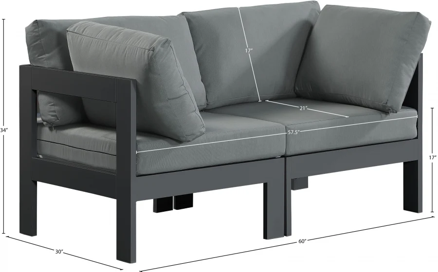 Nizuc Water Resistant Fabric Upholstered Outdoor Patio 2pc. Modular Loveseat - Image 7