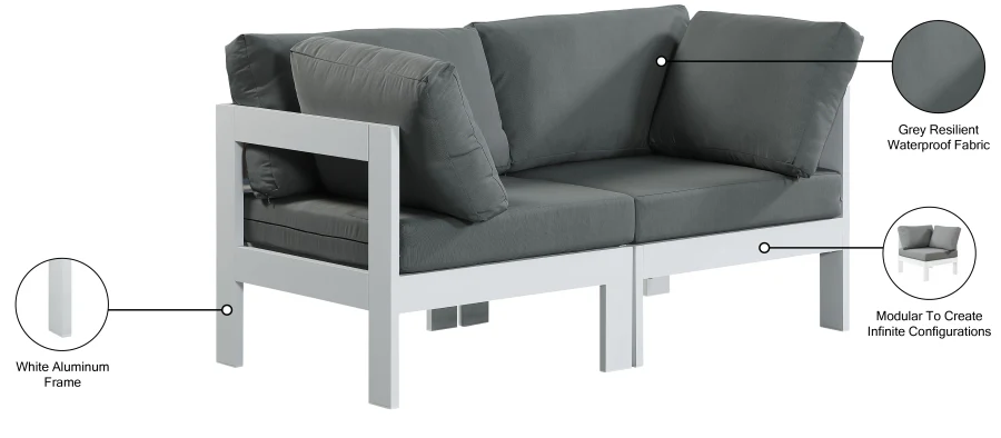 Nizuc Water Resistant Fabric Upholstered Outdoor Patio 2pc. Modular Loveseat - Image 8