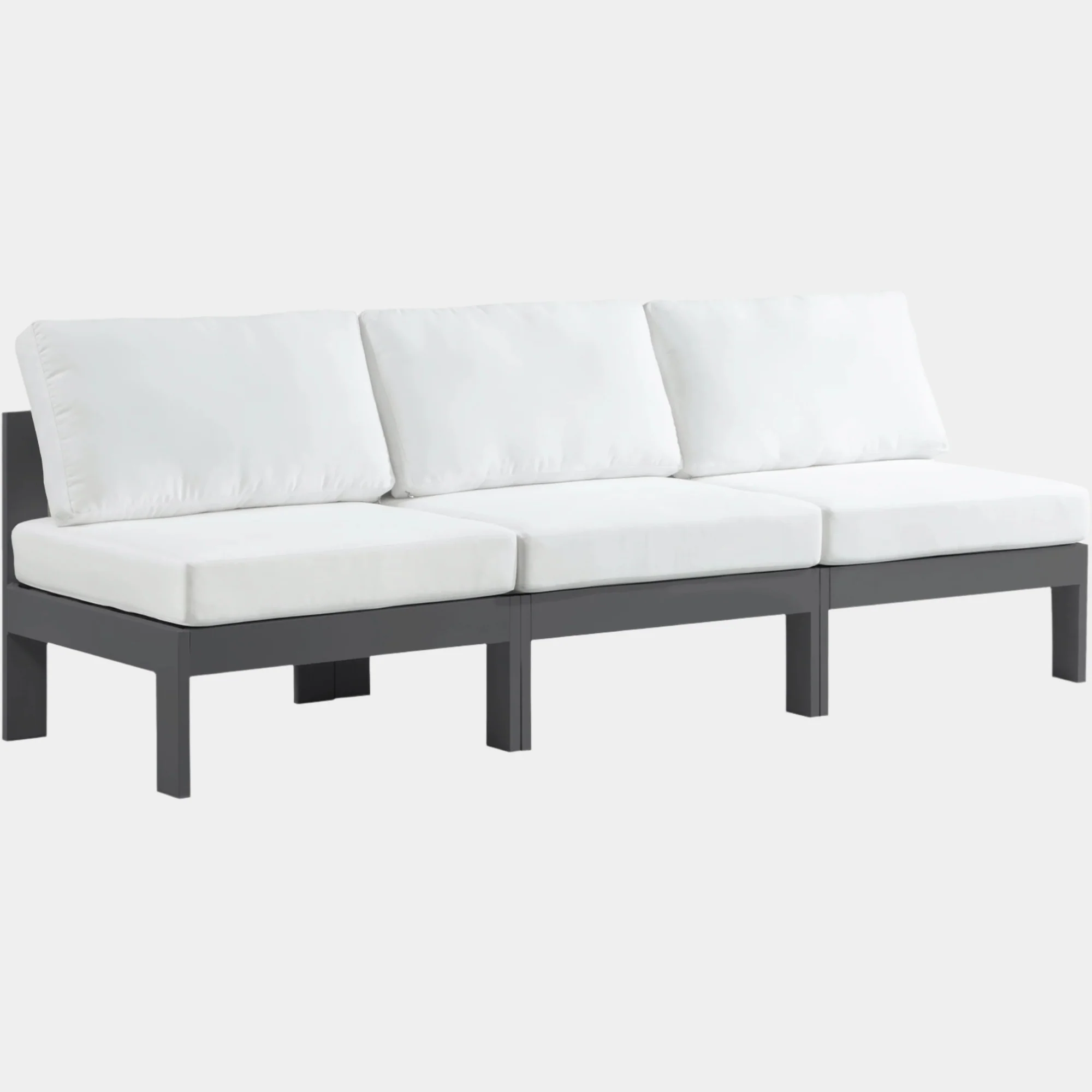 Nizuc Water Resistant Fabric Upholstered Outdoor Patio 3pc. Armless Modular Sofa - Image 10