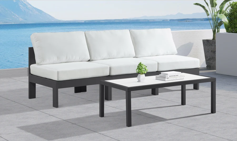 Nizuc Water Resistant Fabric Upholstered Outdoor Patio 3pc. Armless Modular Sofa - Image 11