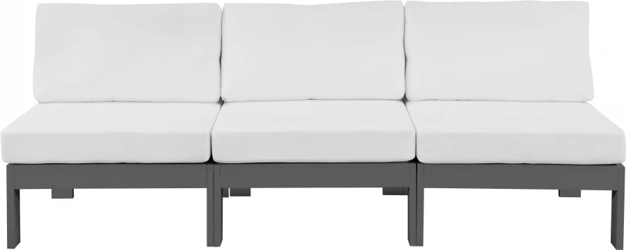 Nizuc Water Resistant Fabric Upholstered Outdoor Patio 3pc. Armless Modular Sofa - Image 14