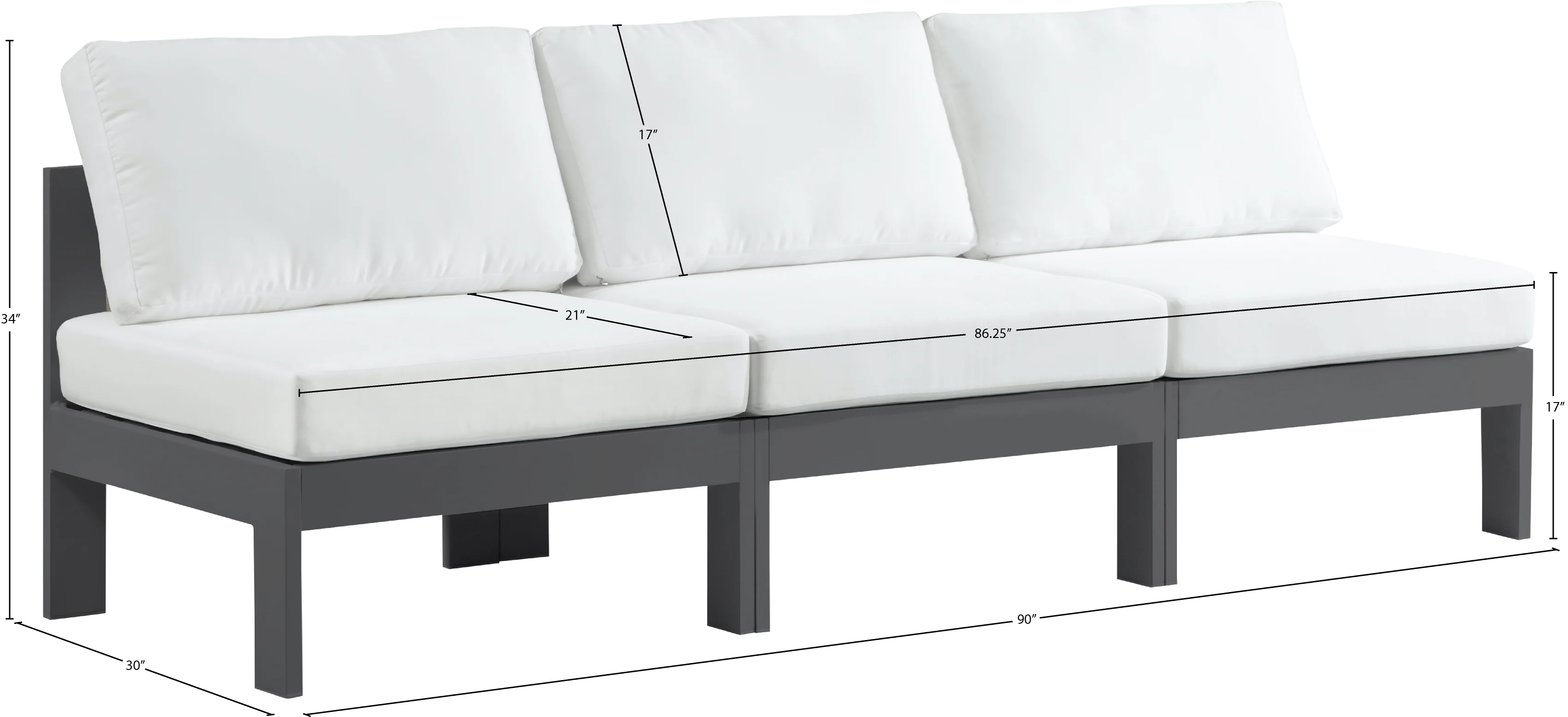 Nizuc Water Resistant Fabric Upholstered Outdoor Patio 3pc. Armless Modular Sofa - Image 17