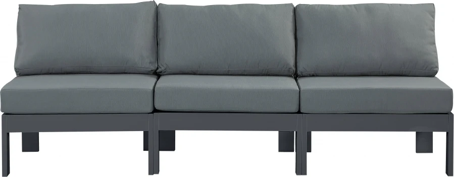 Nizuc Water Resistant Fabric Upholstered Outdoor Patio 3pc. Armless Modular Sofa - Image 5