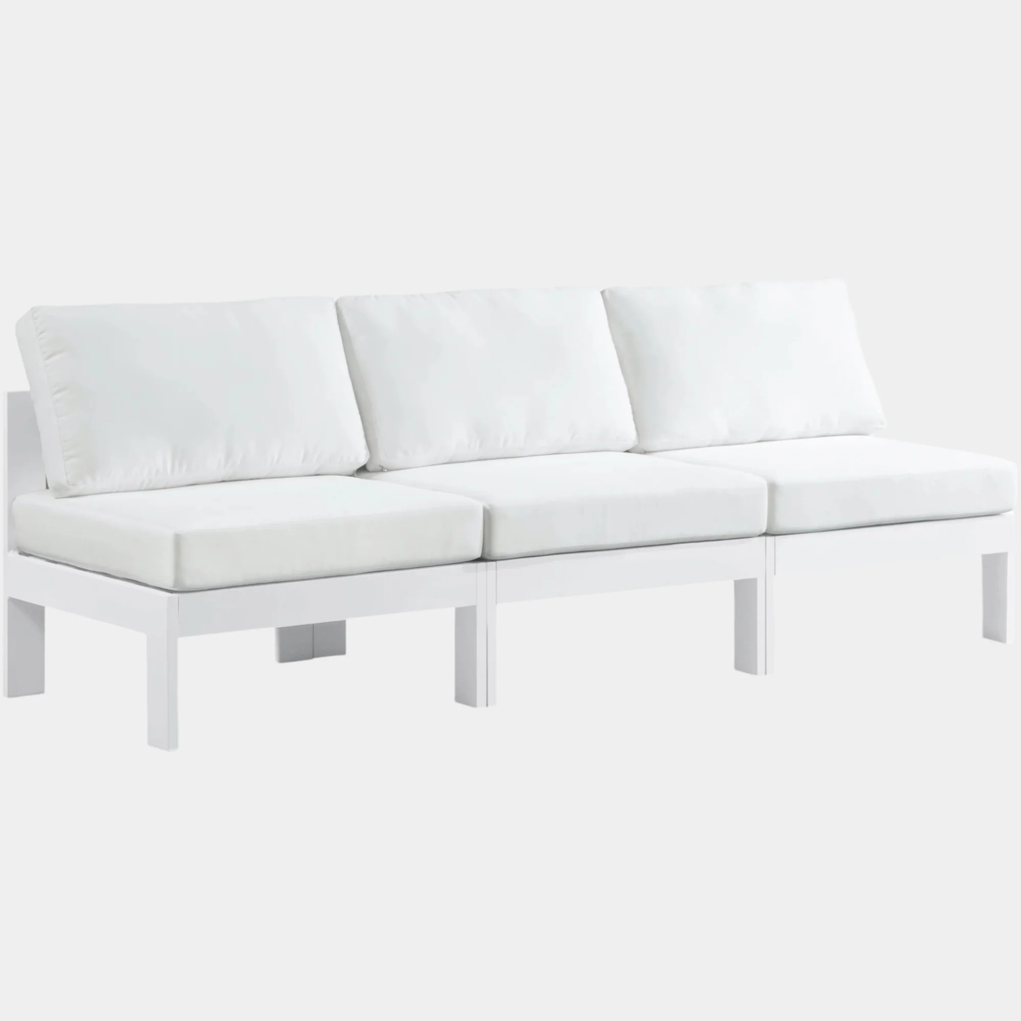 Nizuc Water Resistant Fabric Upholstered Outdoor Patio 3pc. Armless Modular Sofa - Image 10
