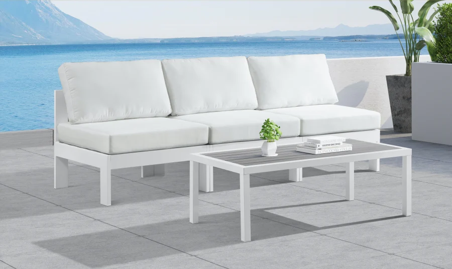 Nizuc Water Resistant Fabric Upholstered Outdoor Patio 3pc. Armless Modular Sofa - Image 11