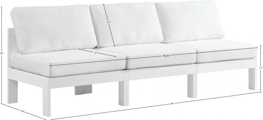 Nizuc Water Resistant Fabric Upholstered Outdoor Patio 3pc. Armless Modular Sofa - Image 17