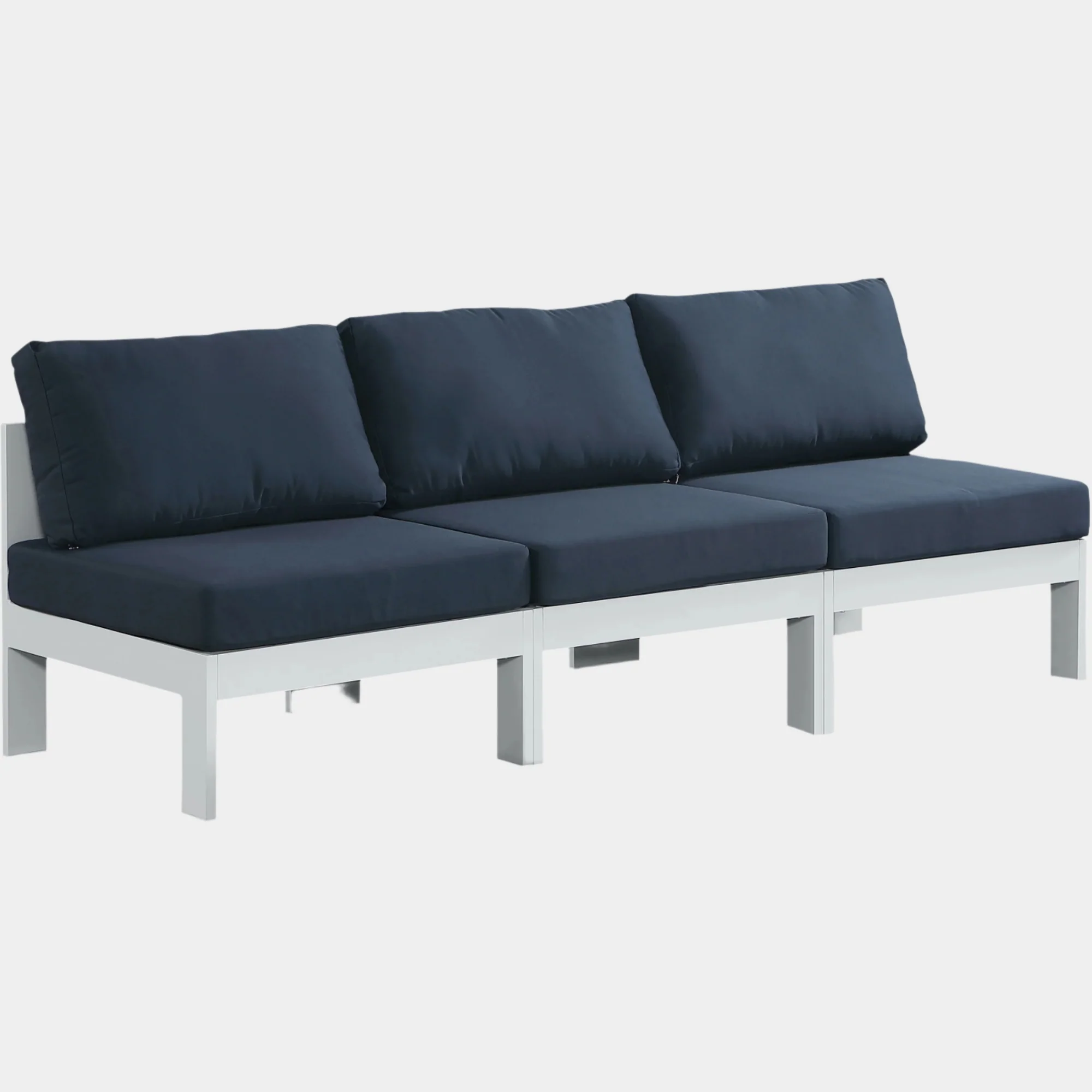 Nizuc Water Resistant Fabric Upholstered Outdoor Patio 3pc. Armless Modular Sofa - Image 19