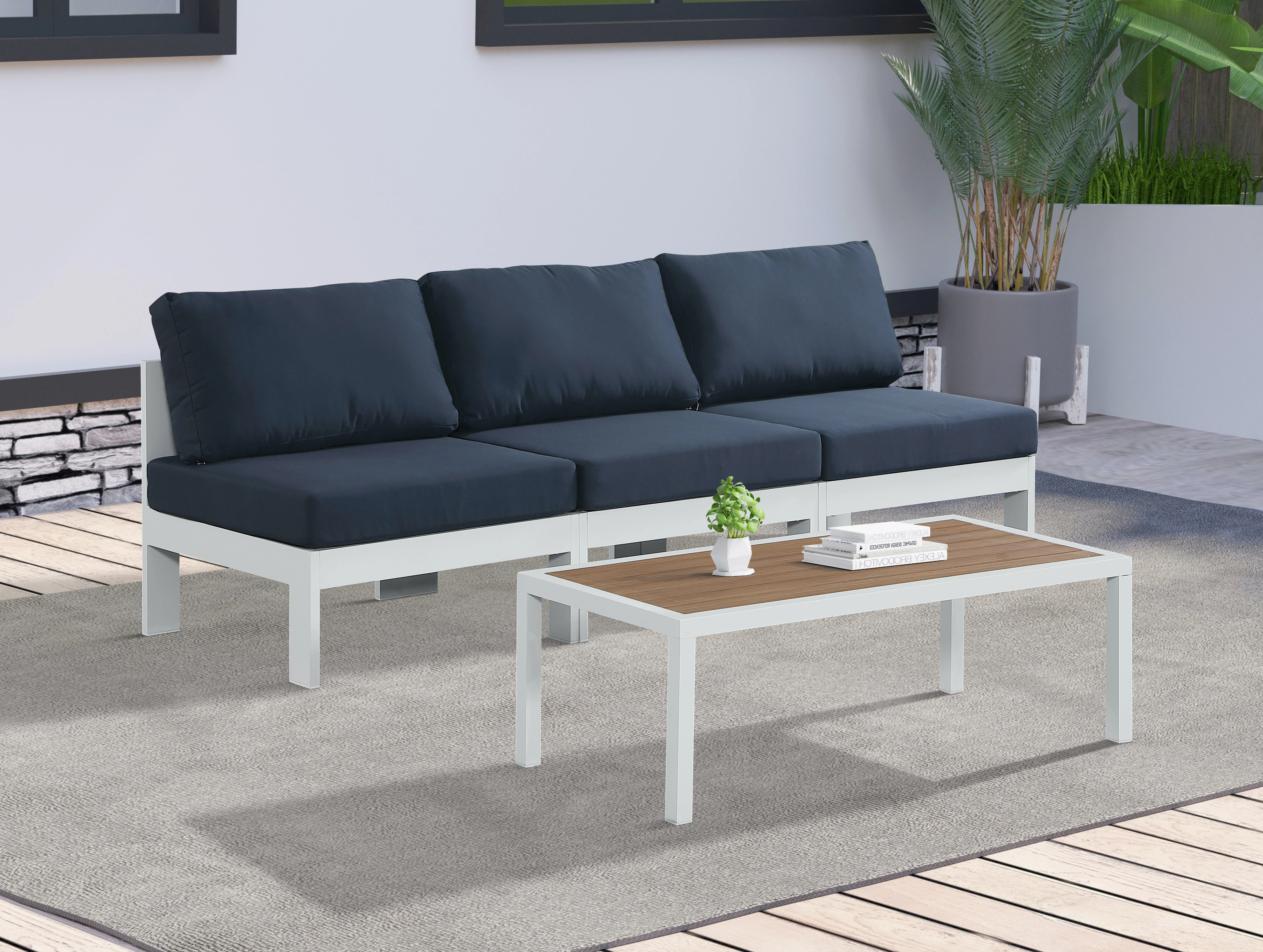Nizuc Water Resistant Fabric Upholstered Outdoor Patio 3pc. Armless Modular Sofa - Image 20