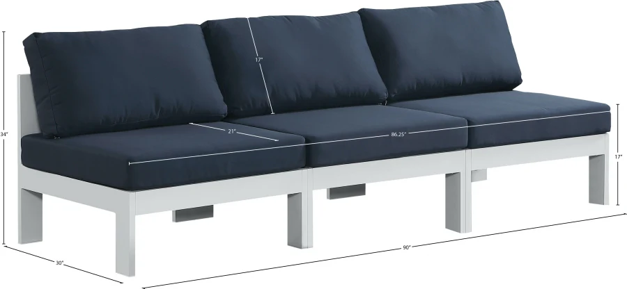 Nizuc Water Resistant Fabric Upholstered Outdoor Patio 3pc. Armless Modular Sofa - Image 25