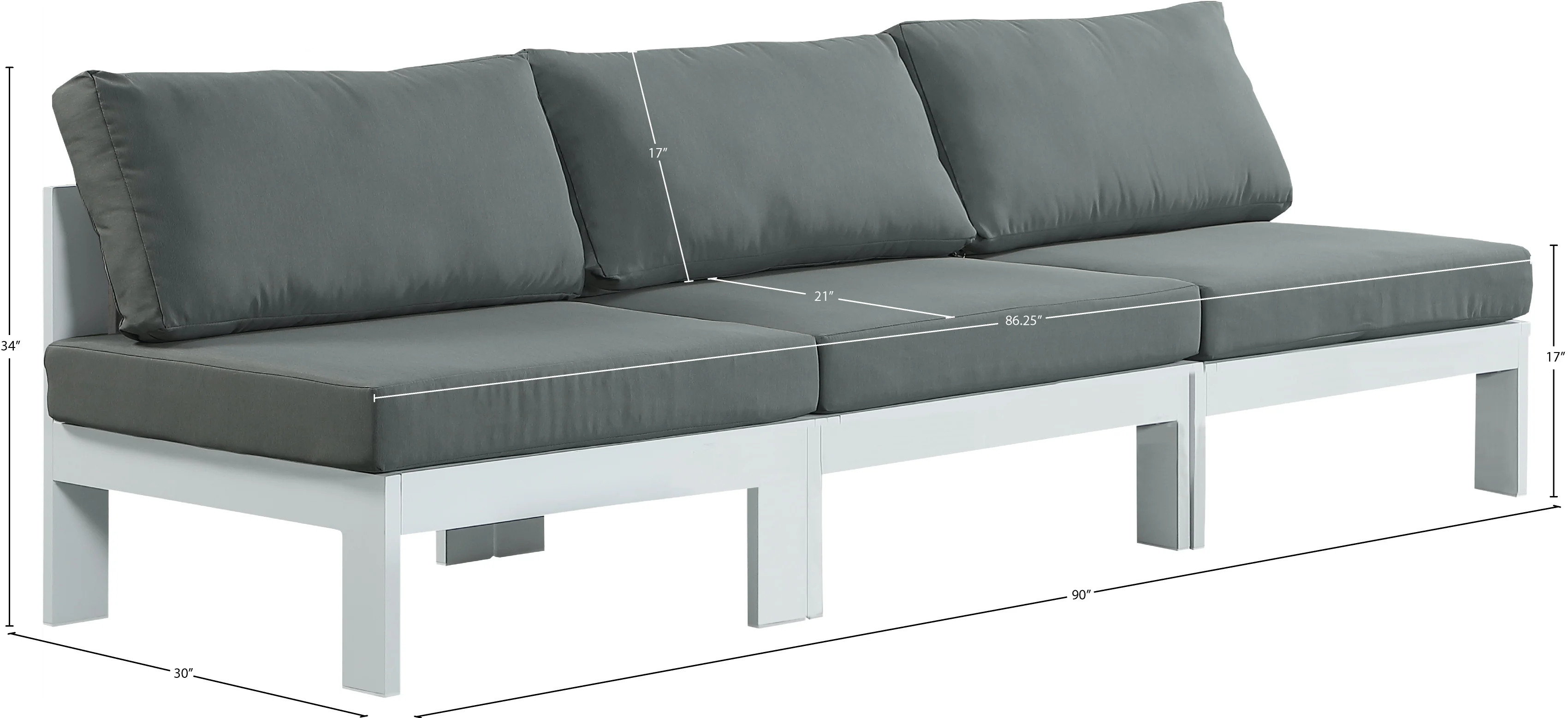 Nizuc Water Resistant Fabric Upholstered Outdoor Patio 3pc. Armless Modular Sofa - Image 8