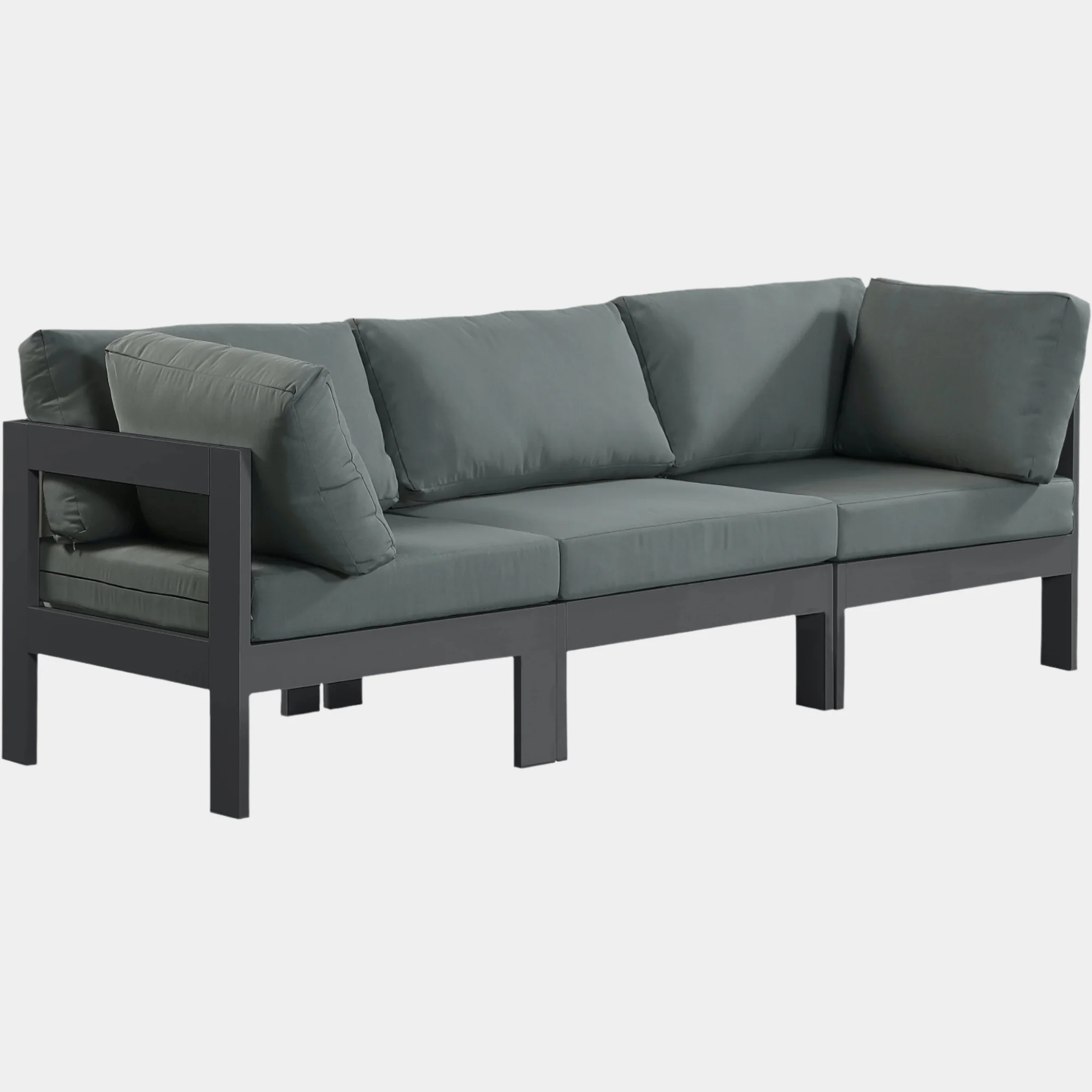 Nizuc Water Resistant Fabric Upholstered Outdoor Patio 3pc. Modular Sofa