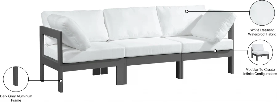 Nizuc Water Resistant Fabric Upholstered Outdoor Patio 3pc. Modular Sofa - Image 18