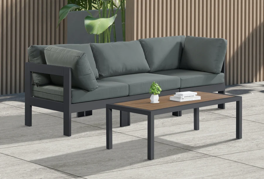 Nizuc Water Resistant Fabric Upholstered Outdoor Patio 3pc. Modular Sofa - Image 2