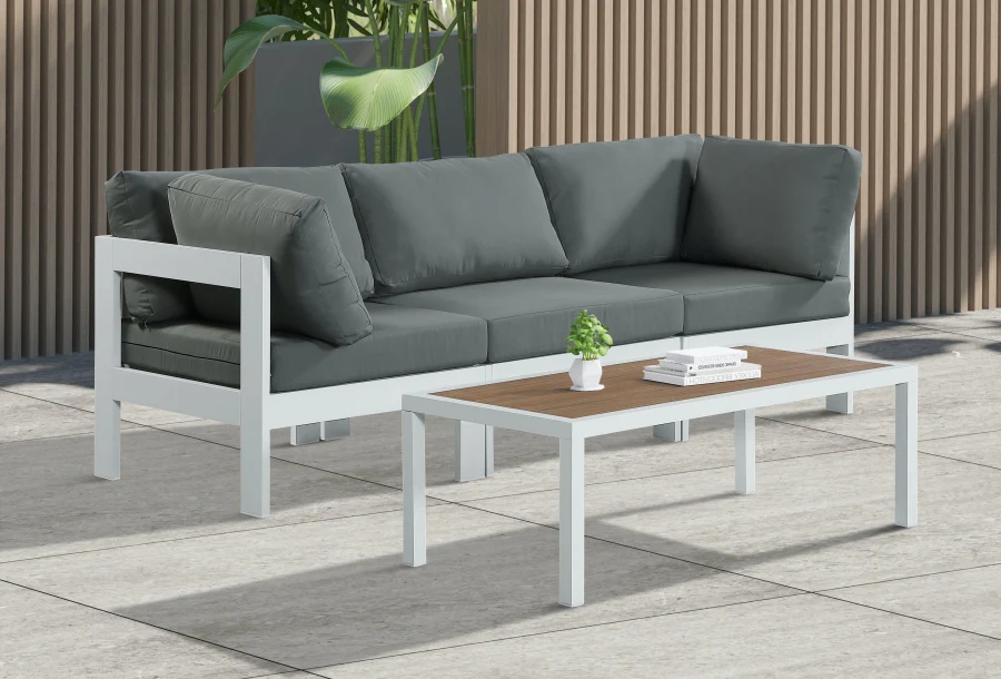 Nizuc Water Resistant Fabric Upholstered Outdoor Patio 3pc. Modular Sofa - Image 2