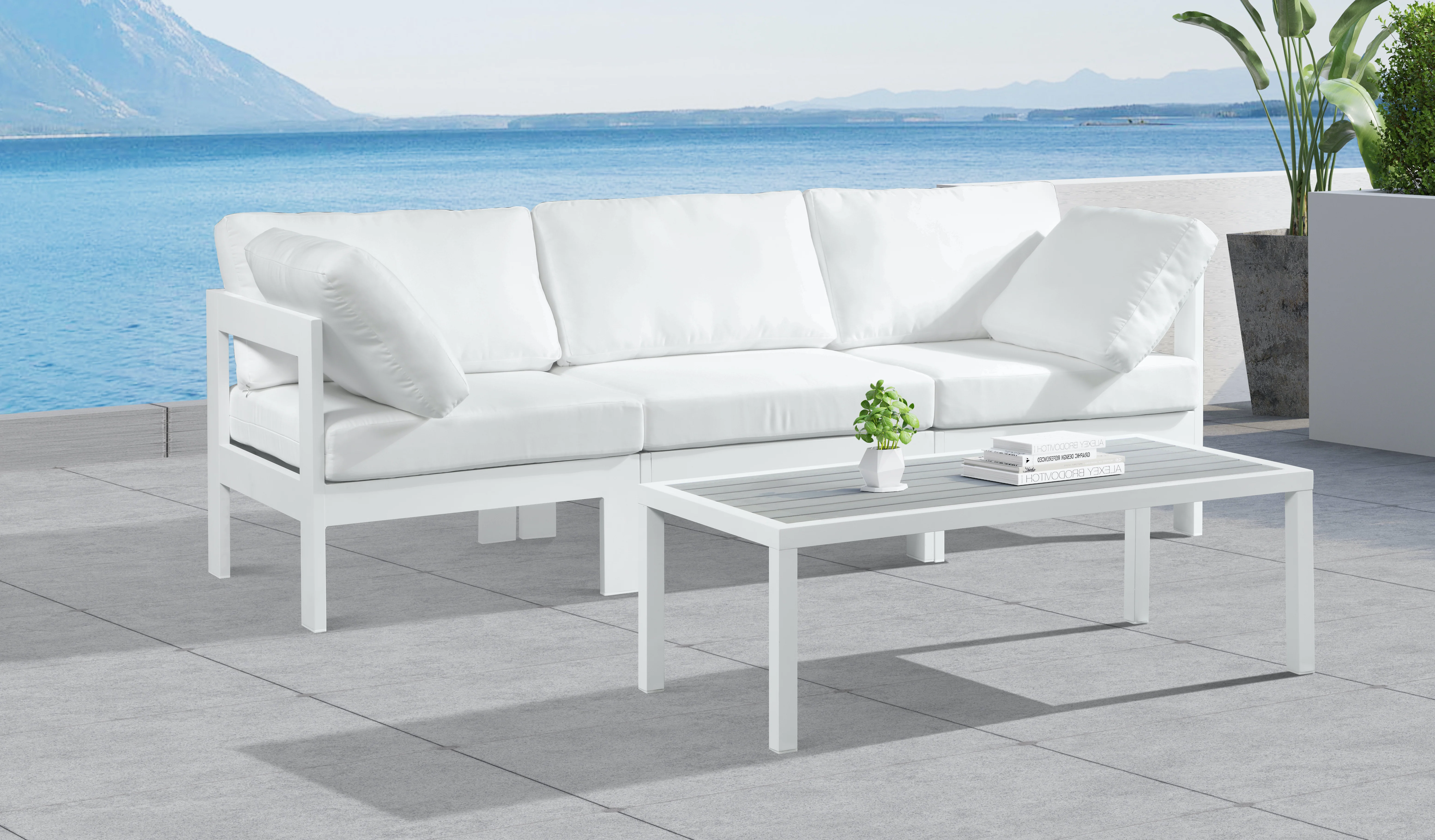 Nizuc Water Resistant Fabric Upholstered Outdoor Patio 3pc. Modular Sofa - Image 8