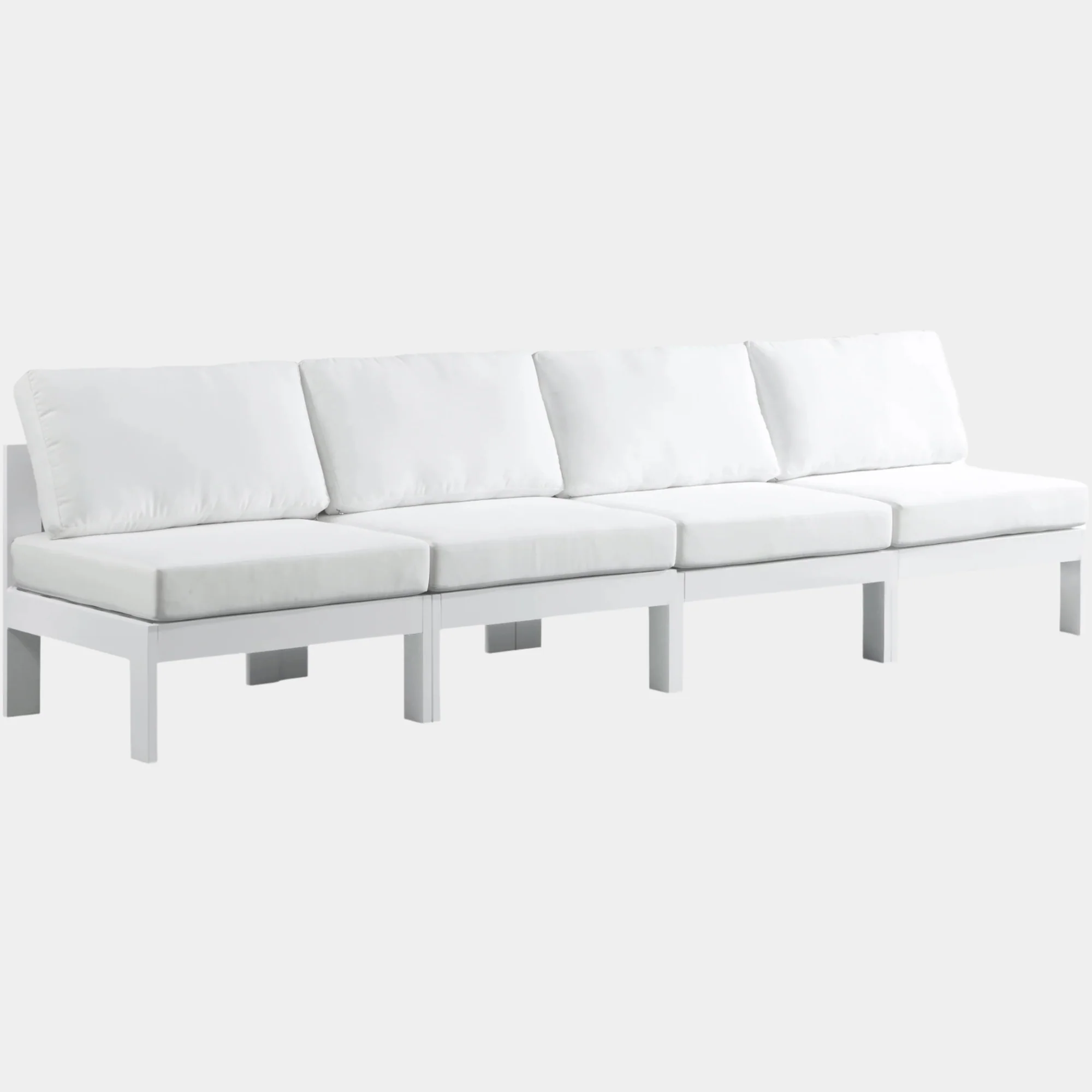 Nizuc Water Resistant Fabric Upholstered Outdoor Patio 4pc. Armless Modular Sofa - Image 10