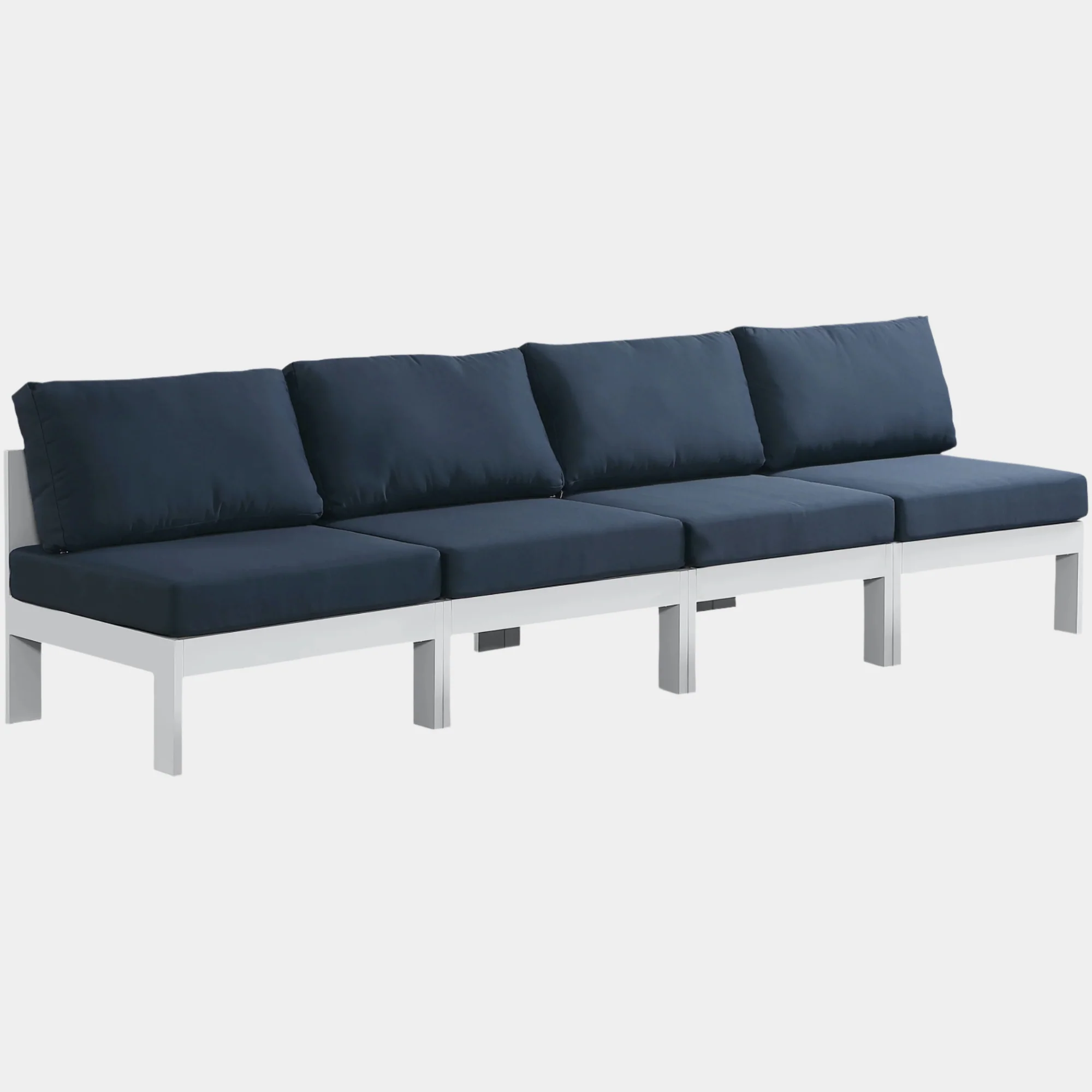 Nizuc Water Resistant Fabric Upholstered Outdoor Patio 4pc. Armless Modular Sofa - Image 19