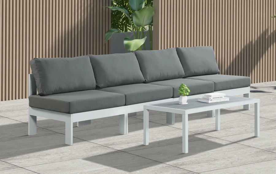 Nizuc Water Resistant Fabric Upholstered Outdoor Patio 4pc. Armless Modular Sofa - Image 2