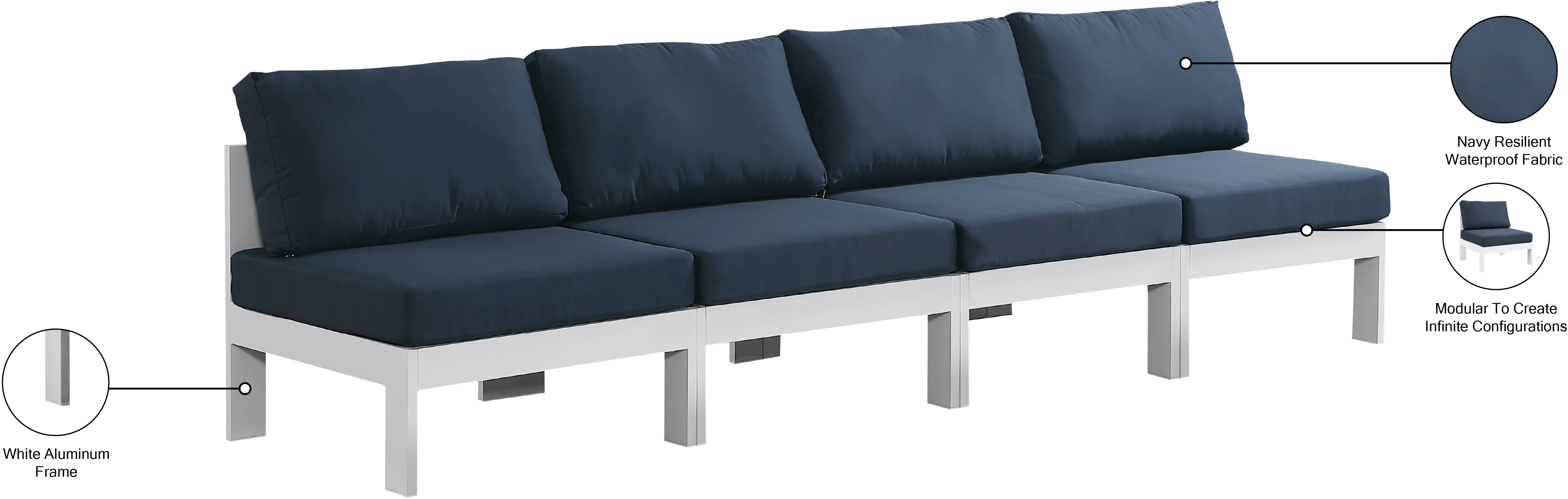 Nizuc Water Resistant Fabric Upholstered Outdoor Patio 4pc. Armless Modular Sofa - Image 26