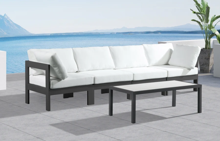 Nizuc Water Resistant Fabric Upholstered Outdoor Patio 4pc. Modular Sofa - Image 11