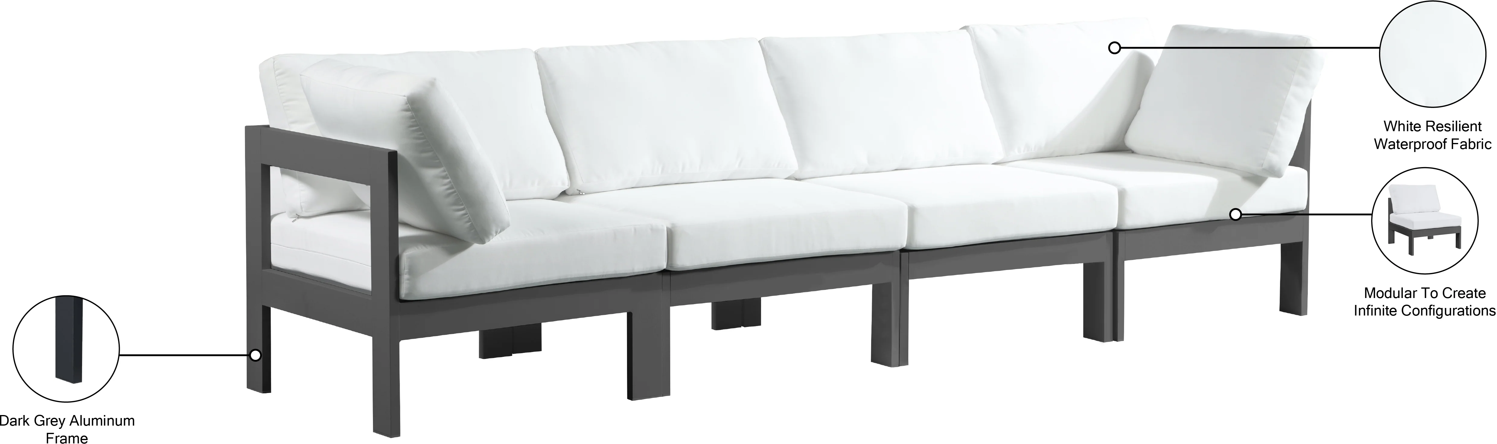 Nizuc Water Resistant Fabric Upholstered Outdoor Patio 4pc. Modular Sofa - Image 18