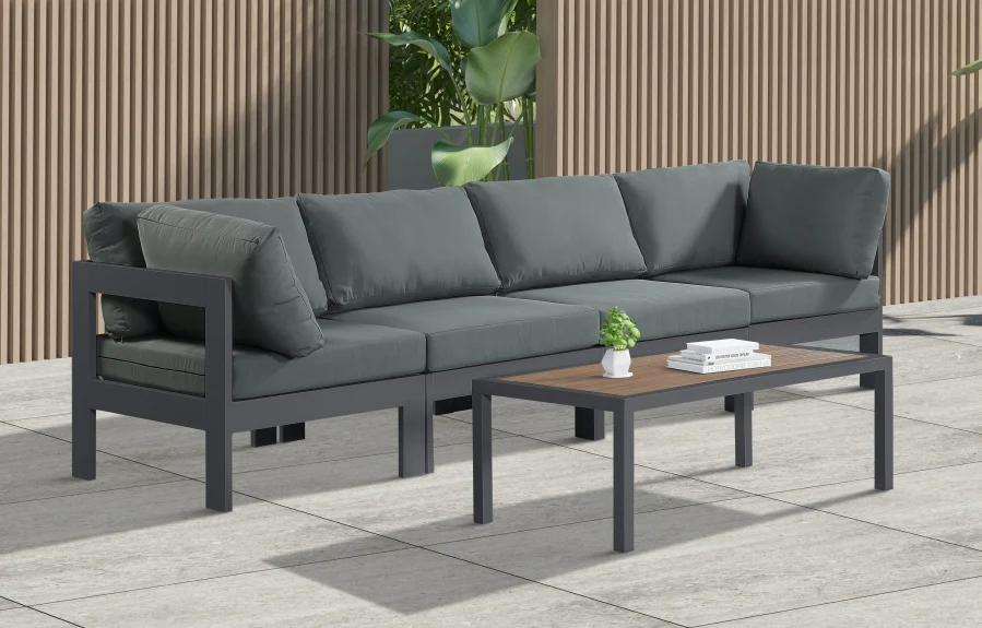 Nizuc Water Resistant Fabric Upholstered Outdoor Patio 4pc. Modular Sofa - Image 2