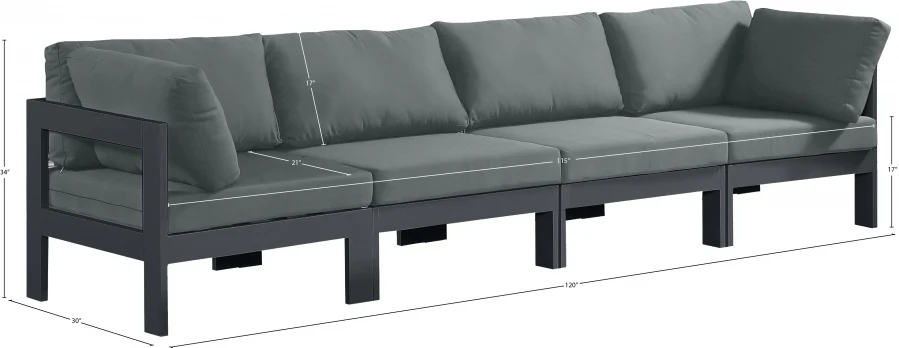 Nizuc Water Resistant Fabric Upholstered Outdoor Patio 4pc. Modular Sofa - Image 8