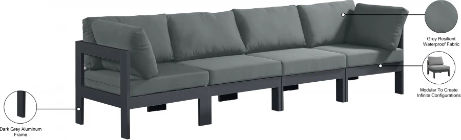 Nizuc Water Resistant Fabric Upholstered Outdoor Patio 4pc. Modular Sofa - Image 9