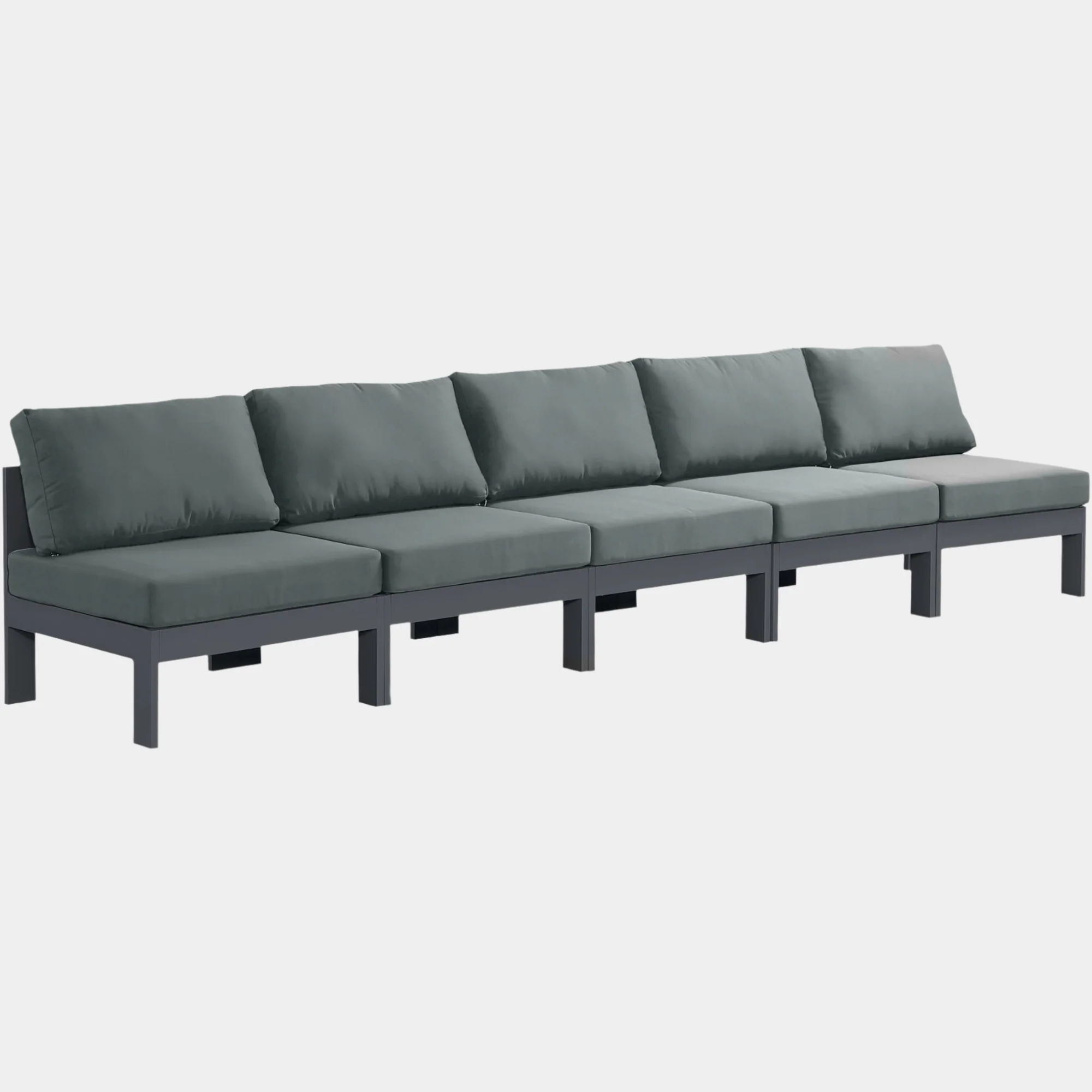 Nizuc Water Resistant Fabric Upholstered Outdoor Patio 5pc. Armless Modular Sofa