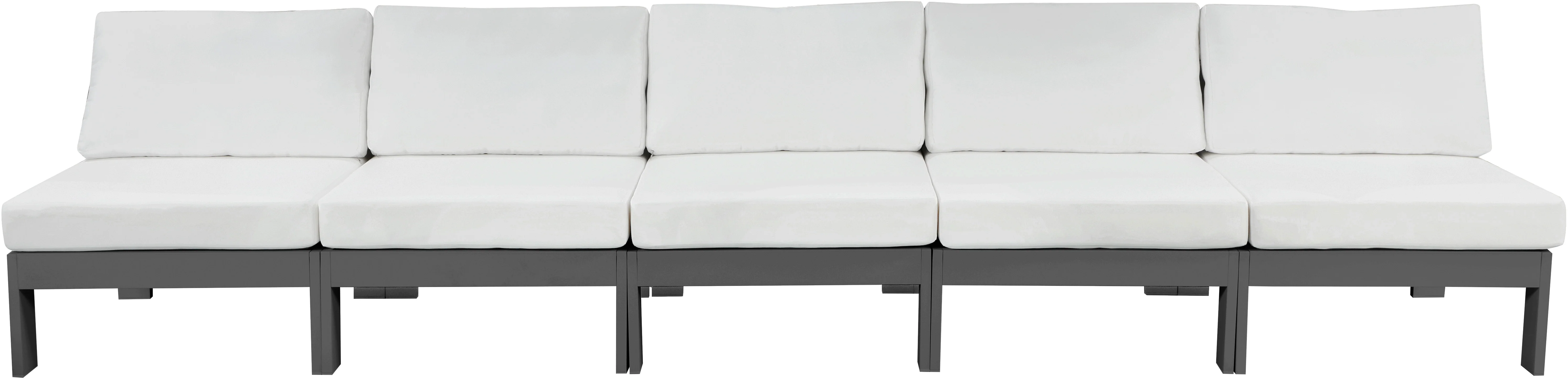 Nizuc Water Resistant Fabric Upholstered Outdoor Patio 5pc. Armless Modular Sofa - Image 14