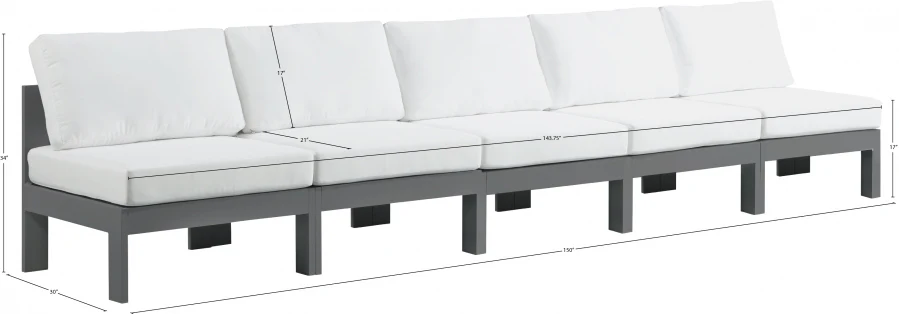 Nizuc Water Resistant Fabric Upholstered Outdoor Patio 5pc. Armless Modular Sofa - Image 17