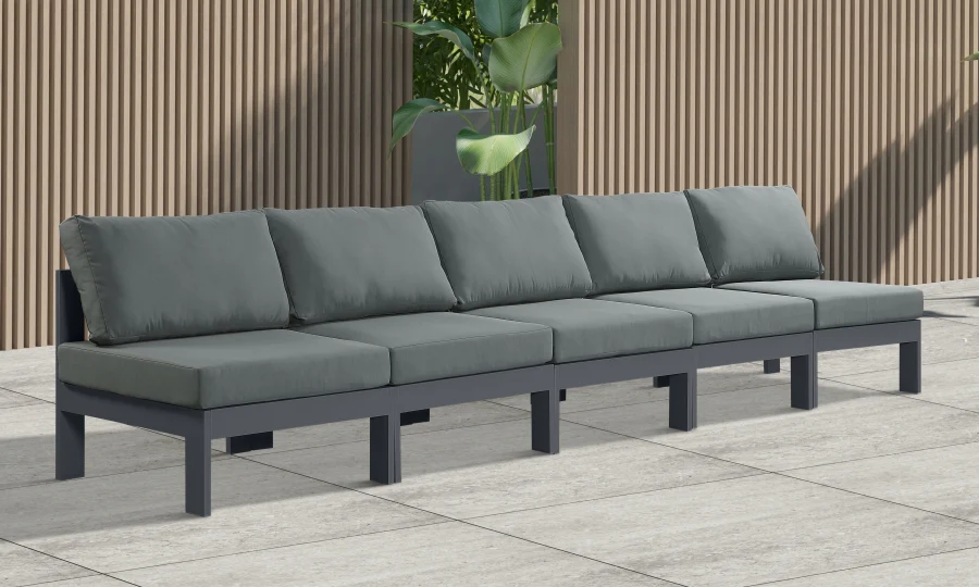 Nizuc Water Resistant Fabric Upholstered Outdoor Patio 5pc. Armless Modular Sofa - Image 2