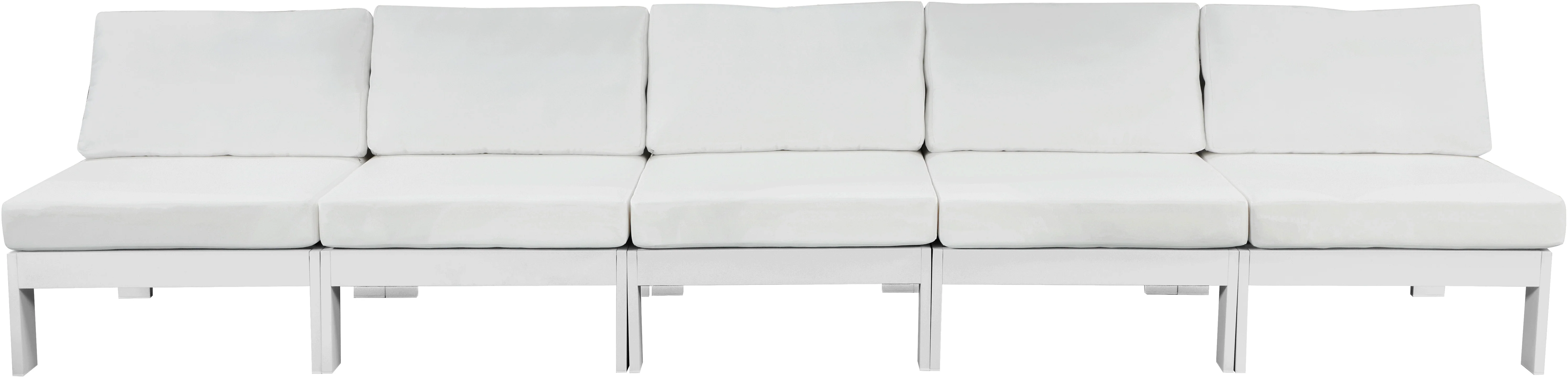 Nizuc Water Resistant Fabric Upholstered Outdoor Patio 5pc. Armless Modular Sofa - Image 12