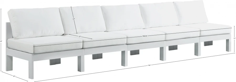 Nizuc Water Resistant Fabric Upholstered Outdoor Patio 5pc. Armless Modular Sofa - Image 15