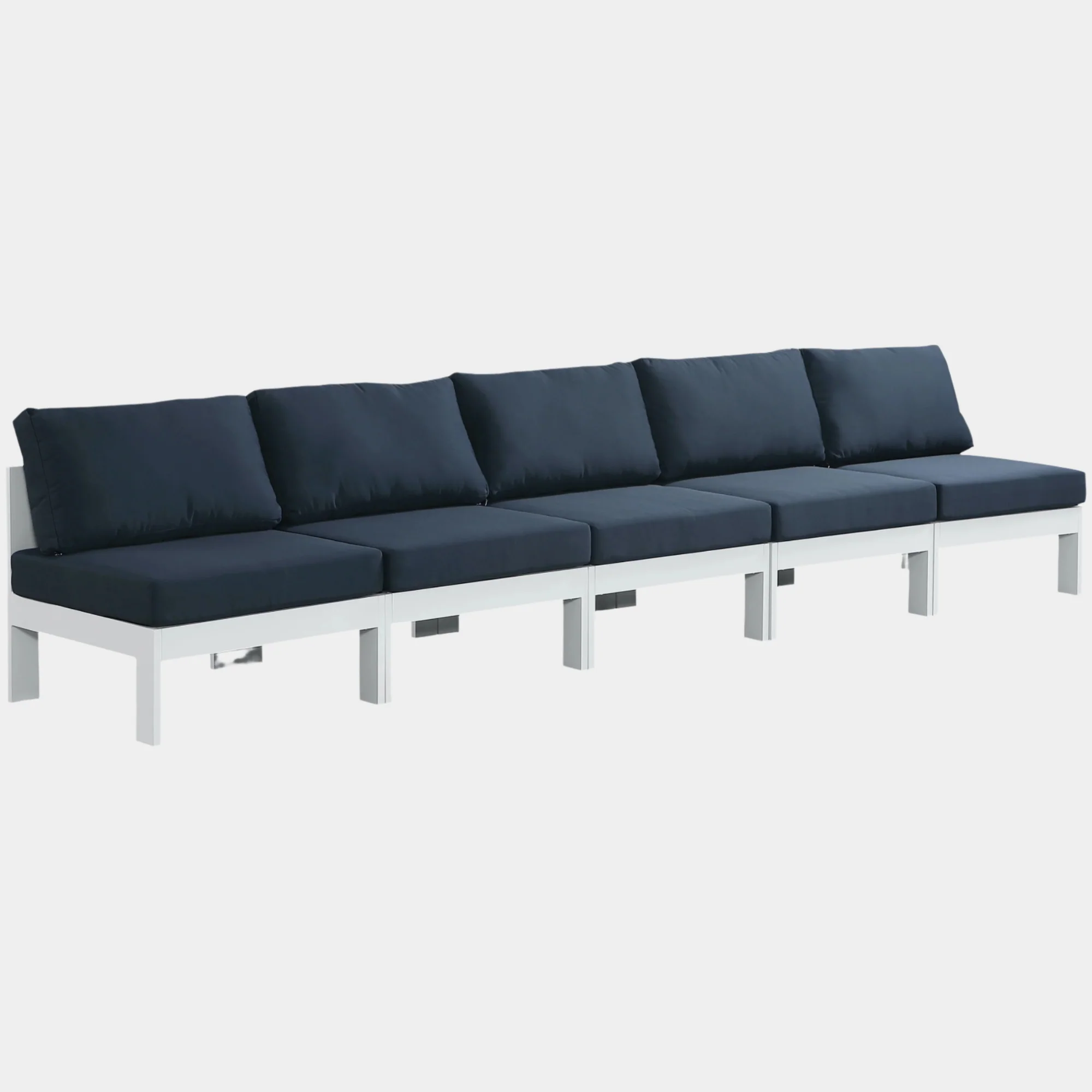Nizuc Water Resistant Fabric Upholstered Outdoor Patio 5pc. Armless Modular Sofa - Image 17