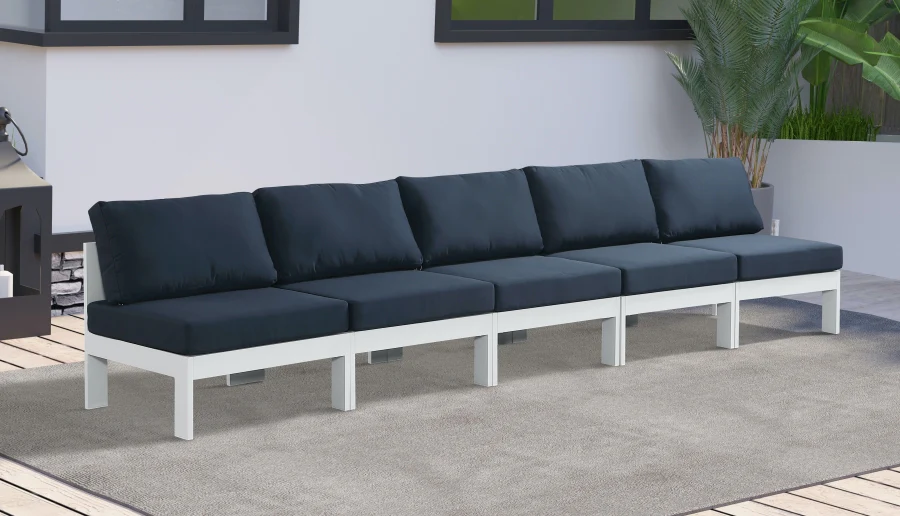 Nizuc Water Resistant Fabric Upholstered Outdoor Patio 5pc. Armless Modular Sofa - Image 18