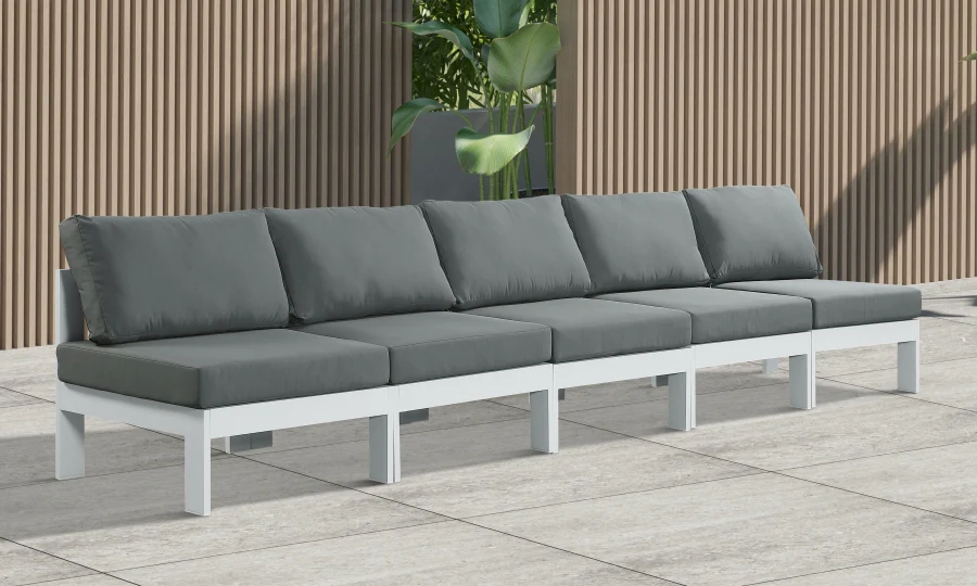 Nizuc Water Resistant Fabric Upholstered Outdoor Patio 5pc. Armless Modular Sofa - Image 2