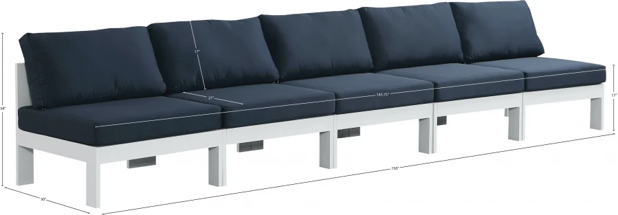 Nizuc Water Resistant Fabric Upholstered Outdoor Patio 5pc. Armless Modular Sofa - Image 23