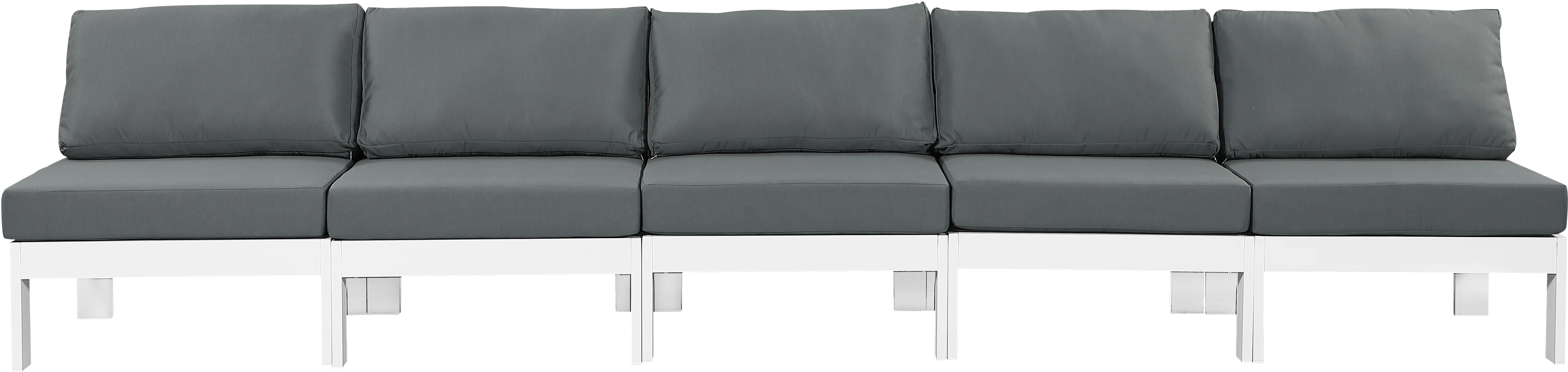 Nizuc Water Resistant Fabric Upholstered Outdoor Patio 5pc. Armless Modular Sofa - Image 4