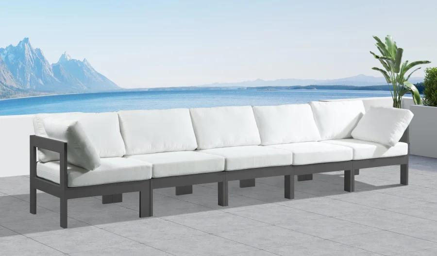 Nizuc Water Resistant Fabric Upholstered Outdoor Patio 5pc. Modular Sofa - Image 11