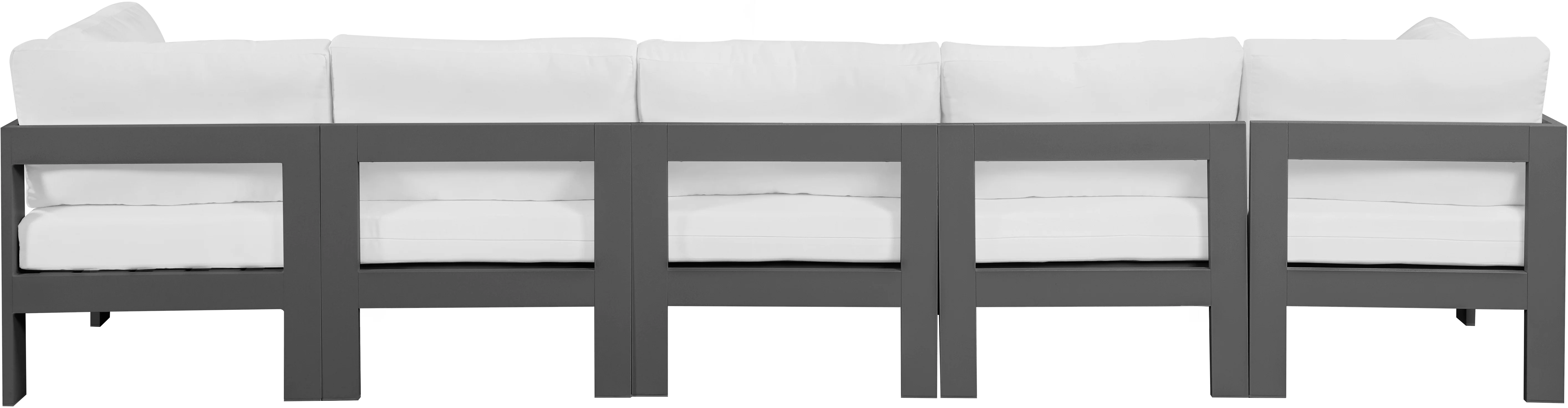 Nizuc Water Resistant Fabric Upholstered Outdoor Patio 5pc. Modular Sofa - Image 12