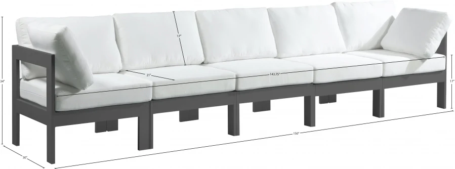 Nizuc Water Resistant Fabric Upholstered Outdoor Patio 5pc. Modular Sofa - Image 17
