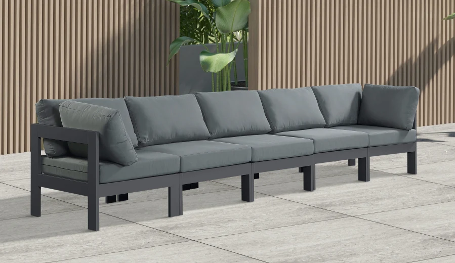 Nizuc Water Resistant Fabric Upholstered Outdoor Patio 5pc. Modular Sofa - Image 2