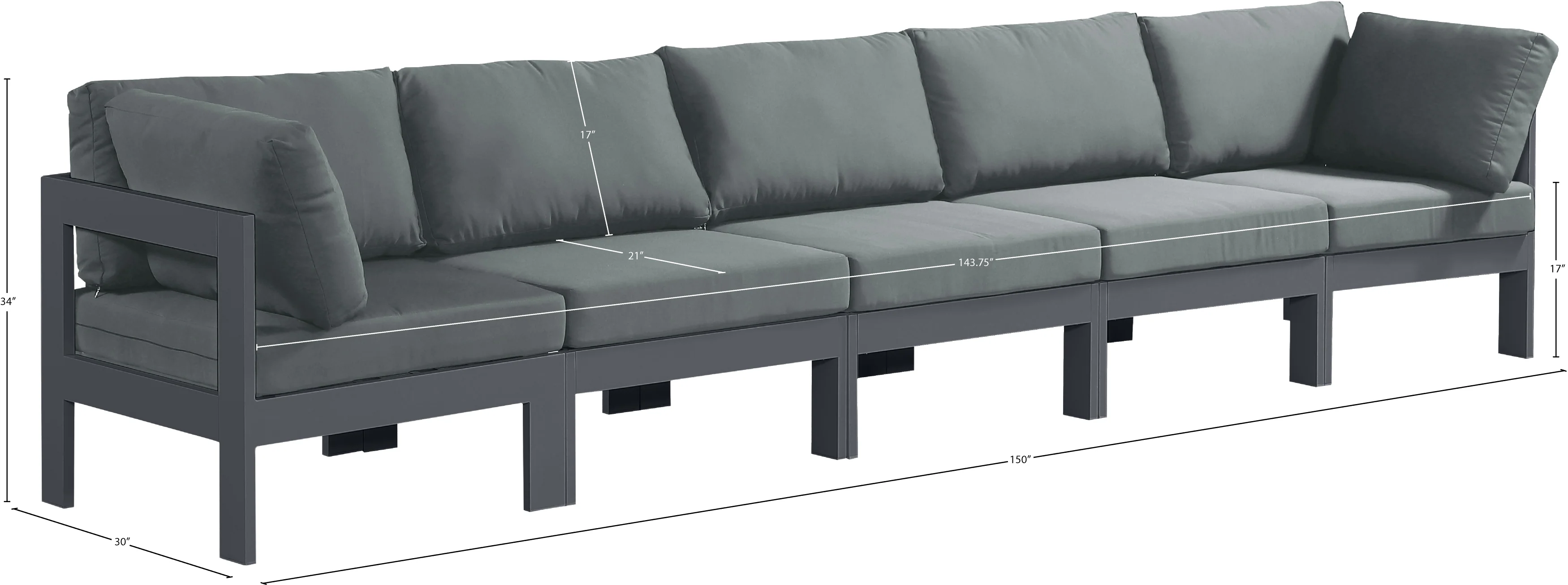 Nizuc Water Resistant Fabric Upholstered Outdoor Patio 5pc. Modular Sofa - Image 8