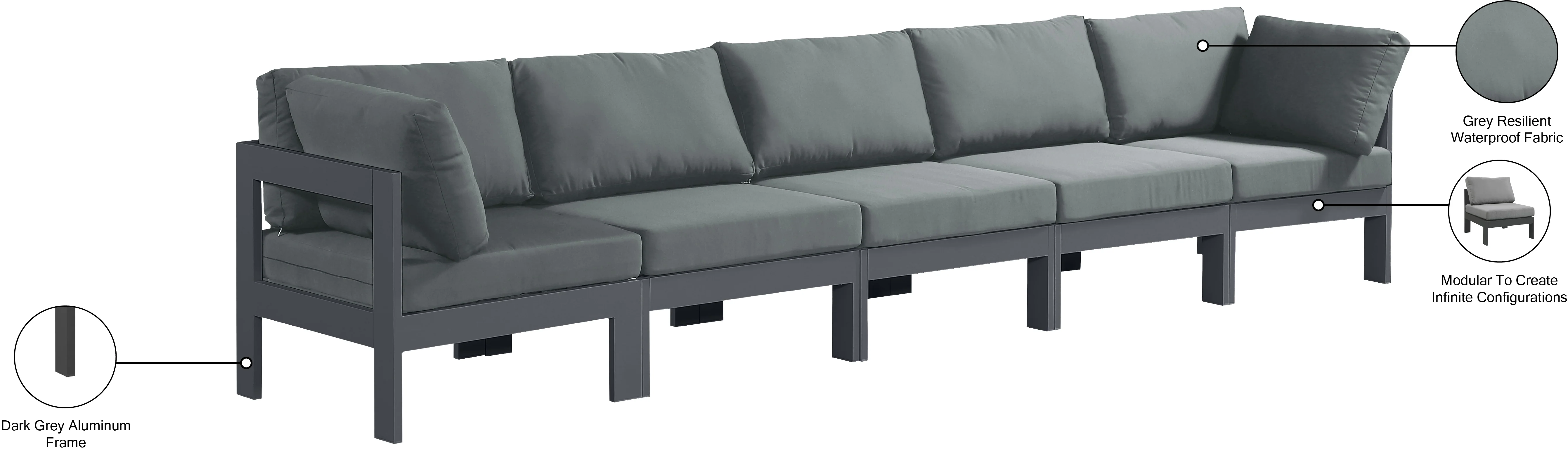 Nizuc Water Resistant Fabric Upholstered Outdoor Patio 5pc. Modular Sofa - Image 9