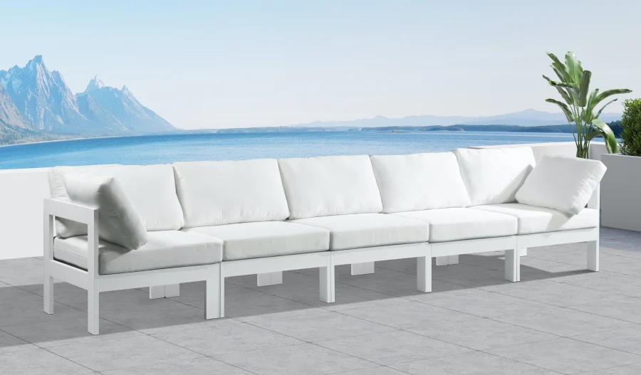 Nizuc Water Resistant Fabric Upholstered Outdoor Patio 5pc. Modular Sofa - Image 11