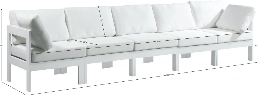Nizuc Water Resistant Fabric Upholstered Outdoor Patio 5pc. Modular Sofa - Image 17