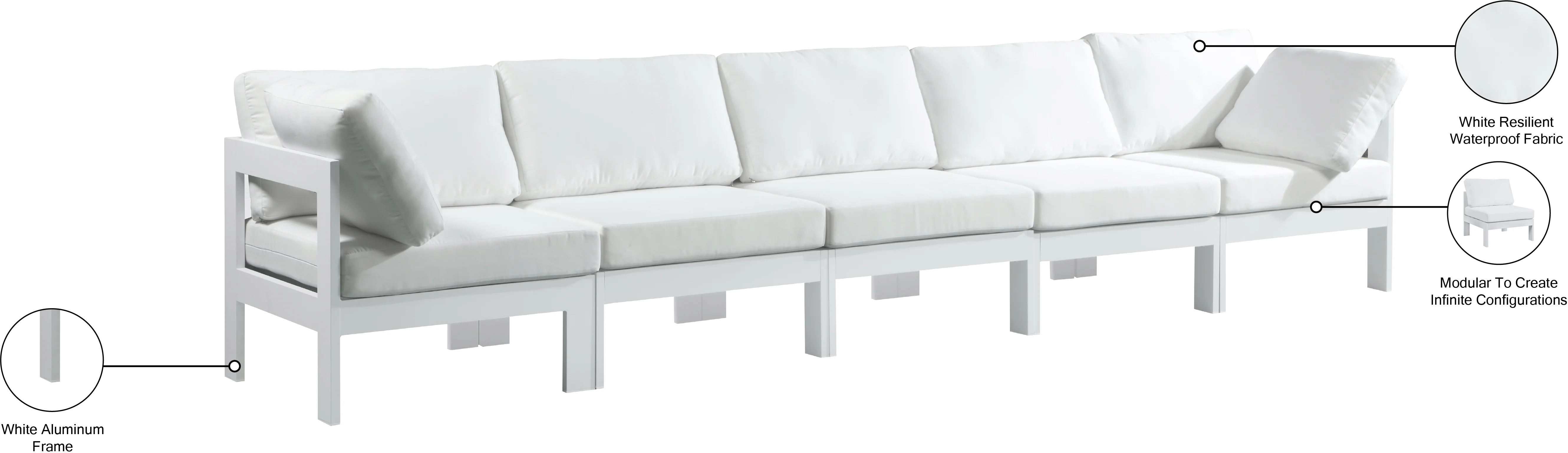 Nizuc Water Resistant Fabric Upholstered Outdoor Patio 5pc. Modular Sofa - Image 18